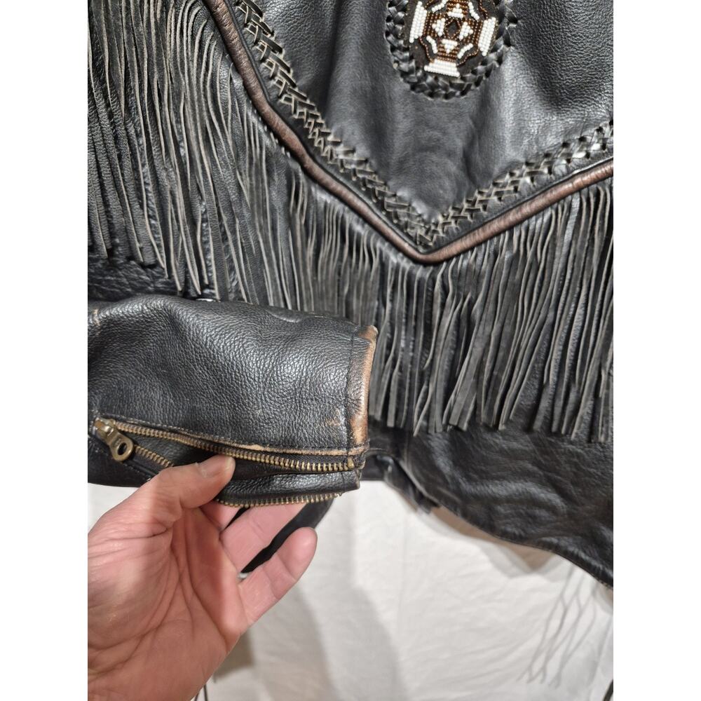 Womens Leather Jacket Fringe Stitching Bead Size 22 With Removable Liner Western - Picture 15 of 16